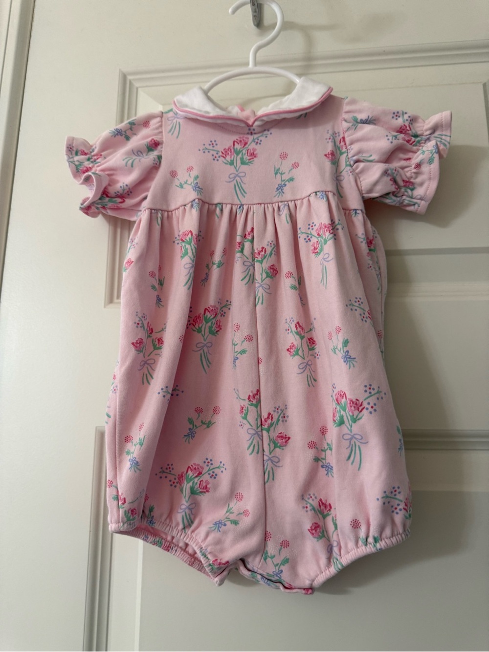 The Beaufort Bonnet Company Pima Cotton Bubble Romper Pink with Flowers 6-12 mo